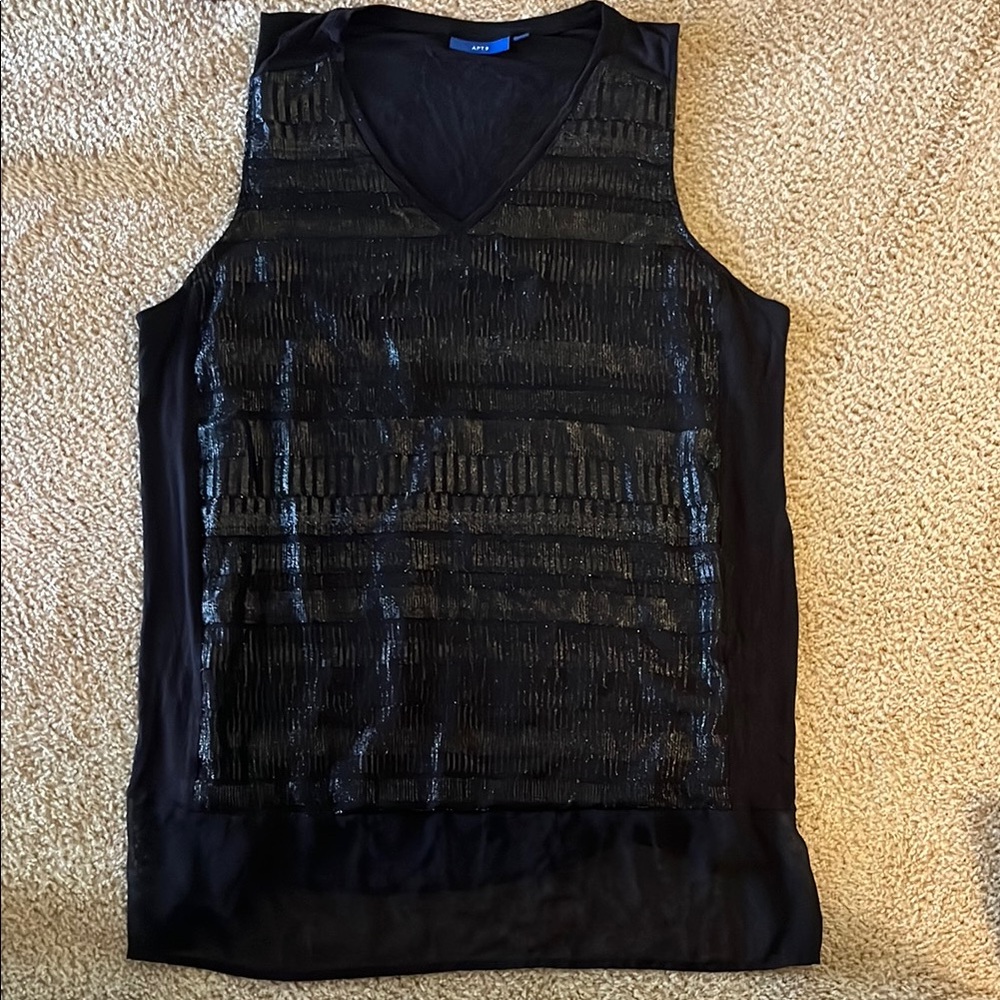 Apt. 9 Black Graphic Ribbed Sleeveless Tank Top , size XXL